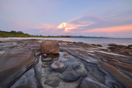 Tropical beach at sunset - nature backgroundの写真素材