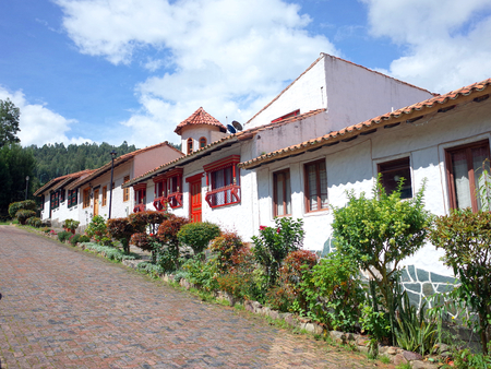 A pretty street in Pueblito Boyacense, every street represents a different village in the Colombian department of Boyacaの写真素材