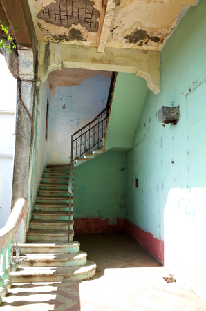 Old colonial stair cases in the Sandinista Museum in Leon, Nicaraguaのeditorial素材