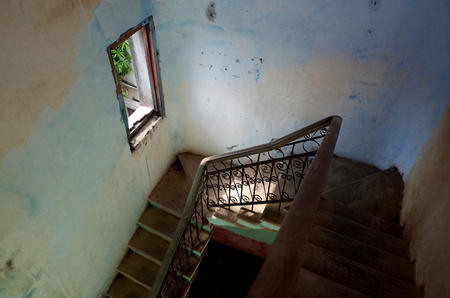 Old colonial stair cases in the Sandinista Museum in Leon, Nicaraguaのeditorial素材