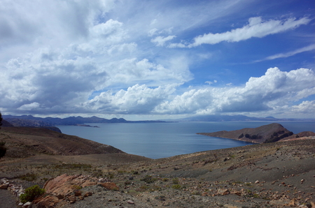 Breath taking view of Lake Titicaca as seen from the Isla del Solの写真素材
