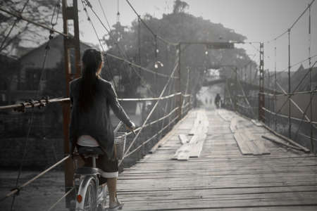 Rope bridge cross over Song riverのeditorial素材