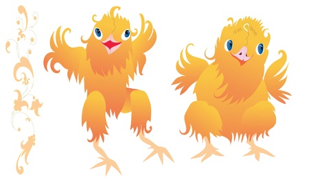 Two happy chicks dancing with spreaded tiny wingsのイラスト素材