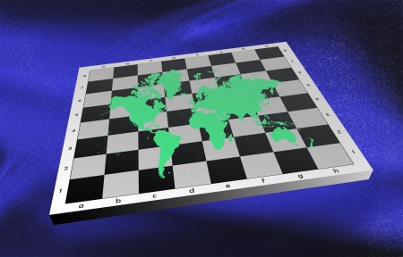 World map on chess board. Political view on globe.の写真素材
