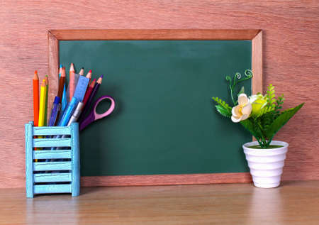 Green school chalkboard with written sentence spaceの写真素材