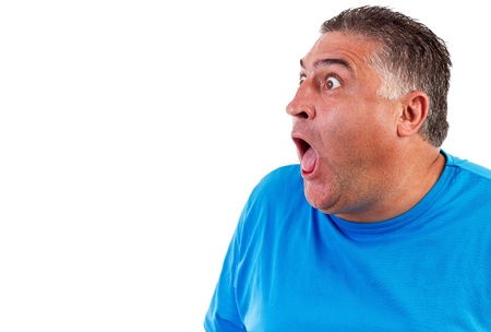 Man with astonished expression isolated on white backgroundの写真素材