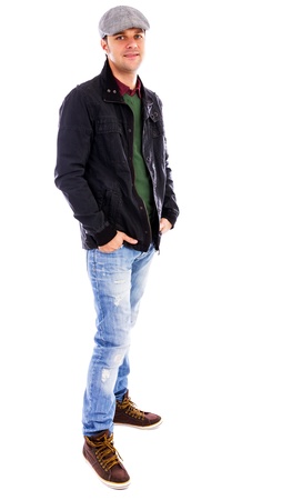 Full body portrait of a  young man against white backgroundの写真素材