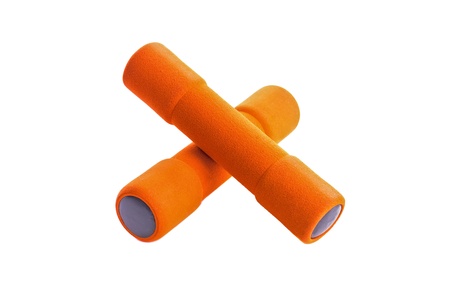 Two orange dumbbells isolated on white background