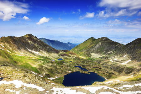 Beautiful summer landscape with lake from Fagaras mountains ,Romaniaの写真素材