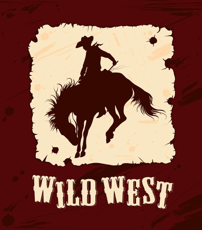 old wild west background with silhouette of kowboy on horsebackのイラスト素材