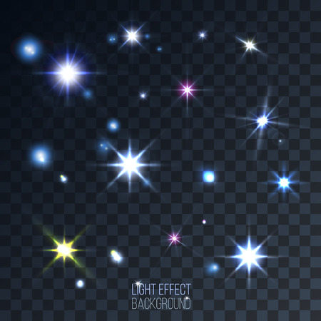 set of abstract lens stars and flares on transparent background vector illustration. part of collection. good for your designのイラスト素材
