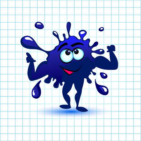 funny cartoon blue blob character on checkered background. vector illustration. good for your designのイラスト素材