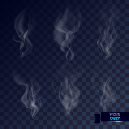 different six smoke curls on transparent checkered background. vector illustration. part pf collection. good for your designのイラスト素材