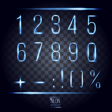 abstract lens neon numbers on transparent checkered background vector illustration. part of collection. good for your designのイラスト素材