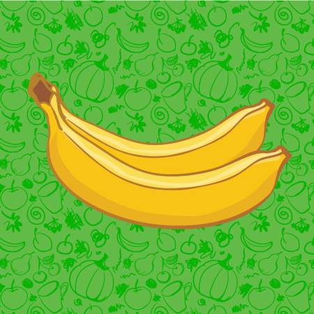 two banana fruit on color background. vector illustration, part of food collectionのイラスト素材