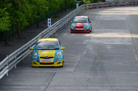 BANGKOK, THAILAND - MAY 18-20, 2012 : Toyota motors presented at National Stadium in Toyota Vios one...