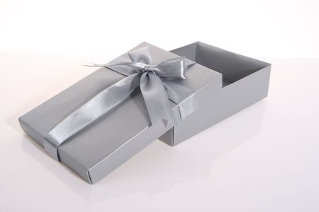 silver   color      gift     box  with  beautiful  ribbonの写真素材
