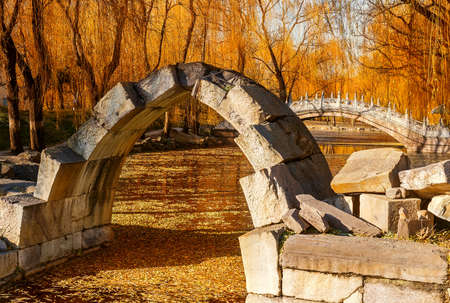 stone arch structure in parkの写真素材