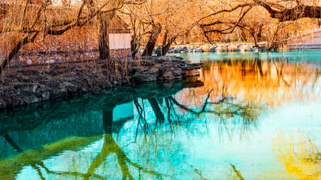 autumn lake sceneryの写真素材