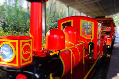 close up to a little train in an amusement park のeditorial素材
