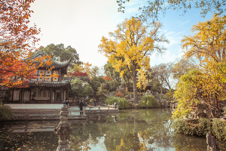 autumn scenery and ancient buildingのeditorial素材