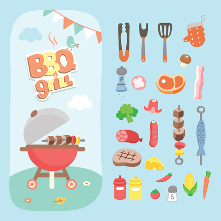 picnic bbq grillのイラスト素材