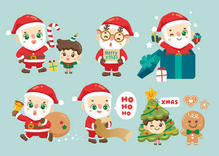 cute Santa Claus Christmas and New Year set.のイラスト素材