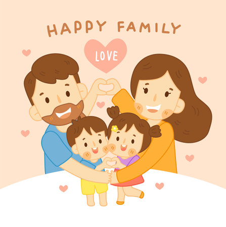 Happy family father mother son and daughterのイラスト素材
