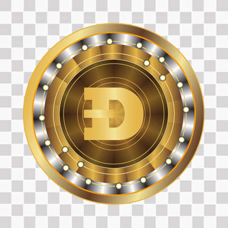 Dogecoin icon on isolated.  Dogecoin features the face of the Shiba Inu dog from the "Doge" meme as its namesakeのイラスト素材