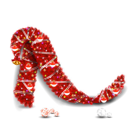 Christmas garland decoration with red pine treeのイラスト素材