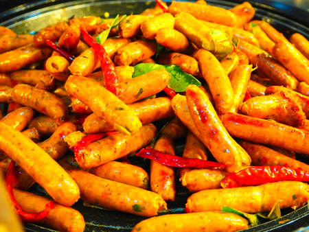 NOTRHERN THAI SPICY SAUSAGE FOR SALEの写真素材