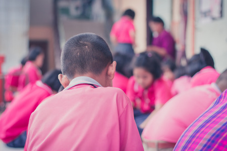 Thai students grade 4 in primary school are learning and weaving pattern thai.の写真素材