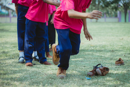 Elemantary  Students Grade 3  take exams High jump.の写真素材