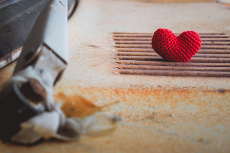 Heart knit with the old car bonnet.の写真素材