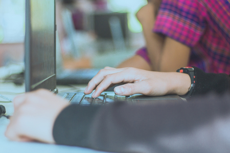 Primary Students are learning by computer.の写真素材