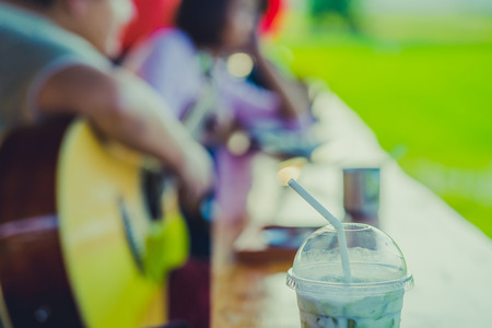 Hapiness couple relax after work before sunset  at resting place for farmer on rice terrace.の写真素材