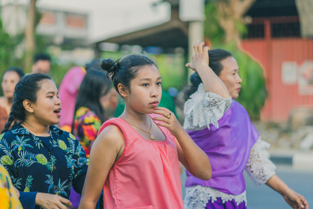 KANCHANABURI THAILAND - APRIL 13 : The villagers celebrate Songkran Festival on the road on April 13,2018 at Ban Nong Khao Thamuang in Kanchanaburi, Thailandのeditorial素材