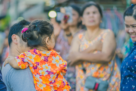 KANCHANABURI THAILAND - APRIL 13 : The villagers celebrate Songkran Festival on the road on April 13,2018 at Ban Nong Khao Thamuang in Kanchanaburi, Thailandのeditorial素材