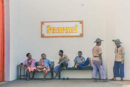 KANCHANABURI,THAILAND-DECEMBER 10 : Old wooden carts Waiting for tourists on December 10,2017 at  Mallika City (historic site) in Kanchanaburi, Thailand.のeditorial素材