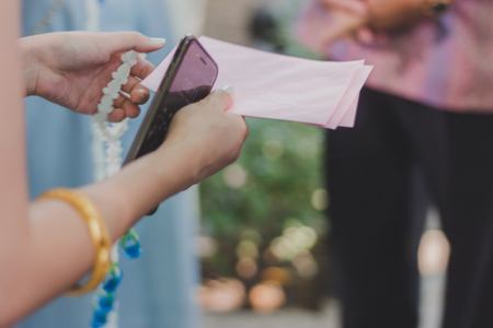 Thai Traditional Wedding Ceremony. Barring the Groom from Approaching the Bride.