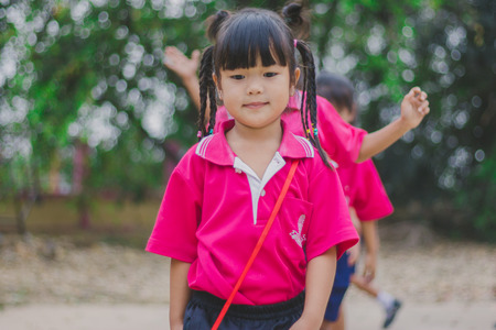 KANCHANABURI THAILAND - FEBRUARY 23 : Unidentified kids exercise in the morning before class on february 23,2018 at Wat Krang Thong School in Kanchanaburi, Thailandのeditorial素材