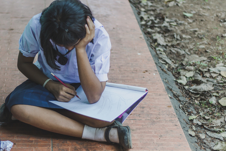 Close up to hands of Student practice drawing a picture.の写真素材