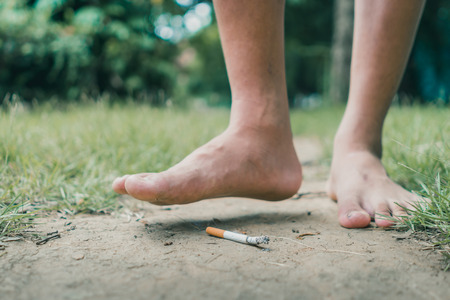 No smoking concept. Student trying to give up smoking in school.の写真素材