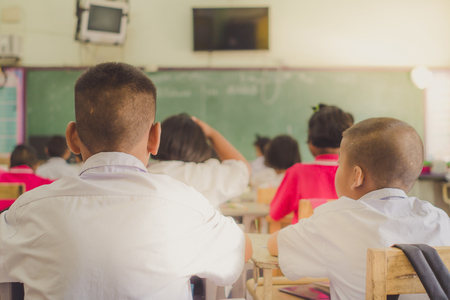 Young students are studying in the elementary school classroom.の写真素材