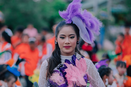 KANCHANABURI THAILAND - JULY 18 : Unidentified Drum major and parades are ready to athletic game opening on July 18,2018 at Nongthabong School in Kanchanaburi, Thailandのeditorial素材