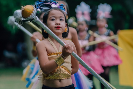 KANCHANABURI THAILAND - JULY 18 : Unidentified Drum major and parades are ready to athletic game...