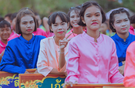 KANCHANABURI THAILAND - JULY 18 :  Parade, in athletic game opening day of primary student in the rain on July 18,2018 at Nongthabong School in Kanchanaburi, Thailandのeditorial素材