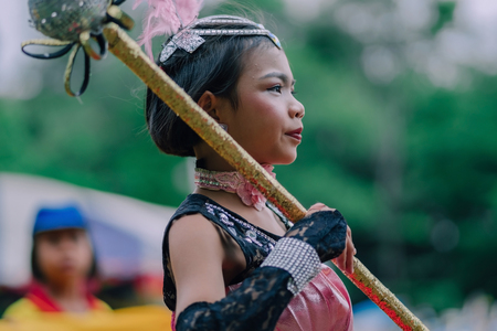 KANCHANABURI THAILAND - JULY 18 : Unidentified Drum major and parades are ready to athletic game...