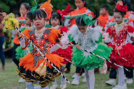 KANCHANABURI THAILAND - JULY 18 : Unidentified Drum major and parades are ready to athletic game opening on July 18,2018 at Nongthabong School in Kanchanaburi, Thailandのeditorial素材