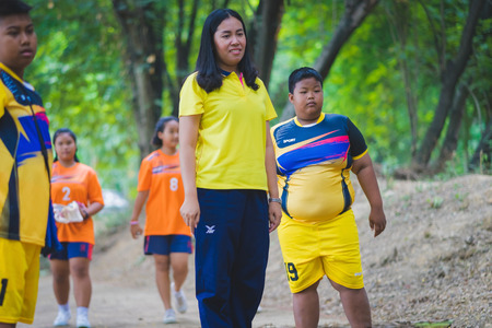 KANCHANABURI THAILAND - JULY 25 :   Unidentified Students and teachers  practice petanque at BanNongthabong school on July 25,2018  in Kanchanaburi, Thailandのeditorial素材